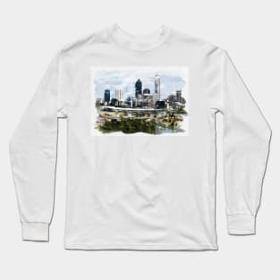 Perth City Capital of Western Australia Watercolour Travel Wanderlust Souvenir Long Sleeve T-Shirt